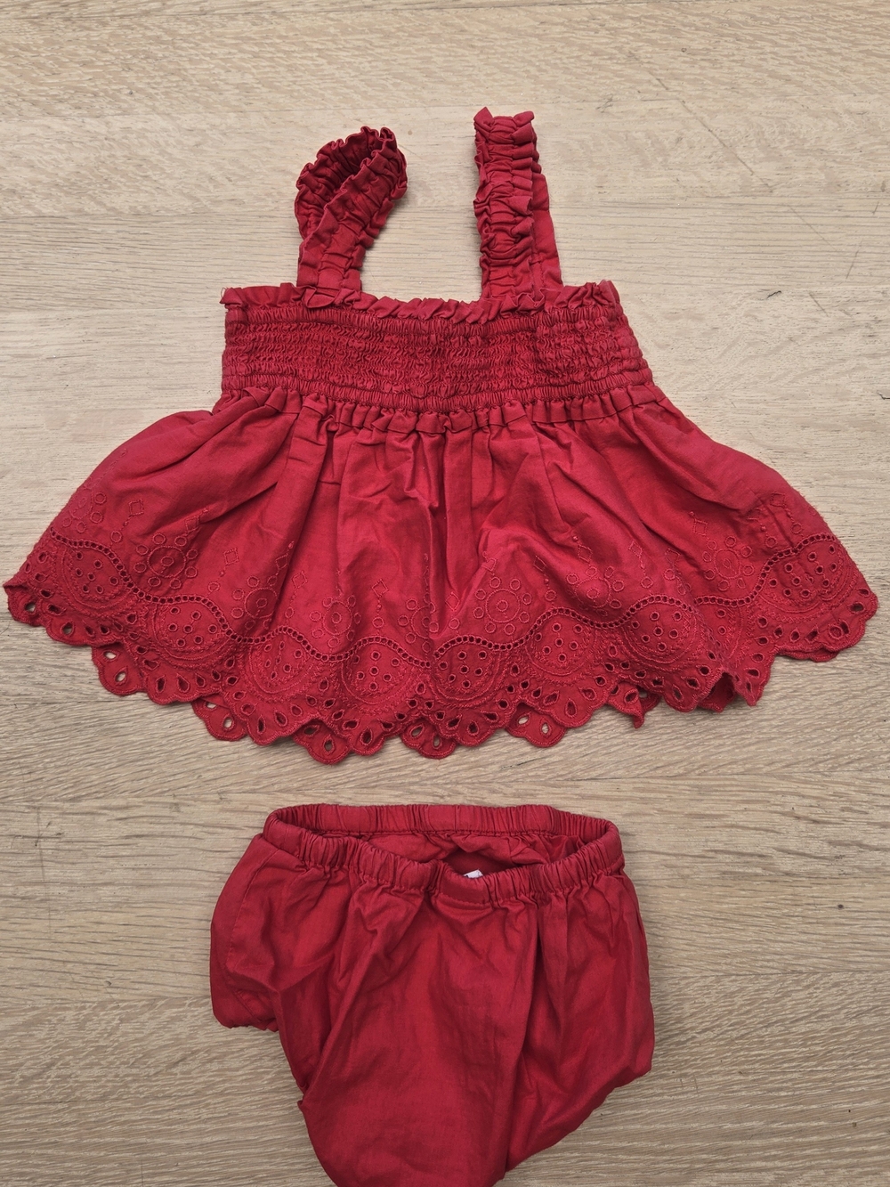 Baby GAP Red Eyelet Ruffle Dress & Diaper Cover Set 6-12M